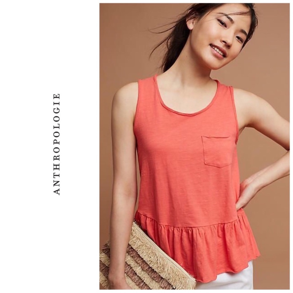 Eri + Ali for Anthropologie Coral Pocket Peplum Tank Ruffle size Small S
